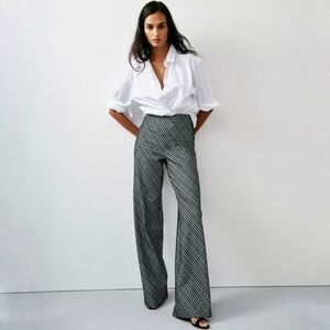 Spanx | Jacquard Ponte Wide Leg Pant Black Plaid Size L